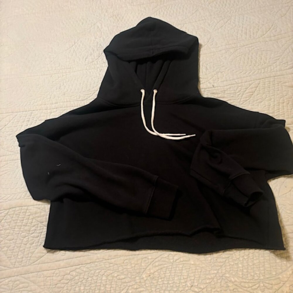 Black Cropped Hooded Sweatshirt Large Wild Fable
